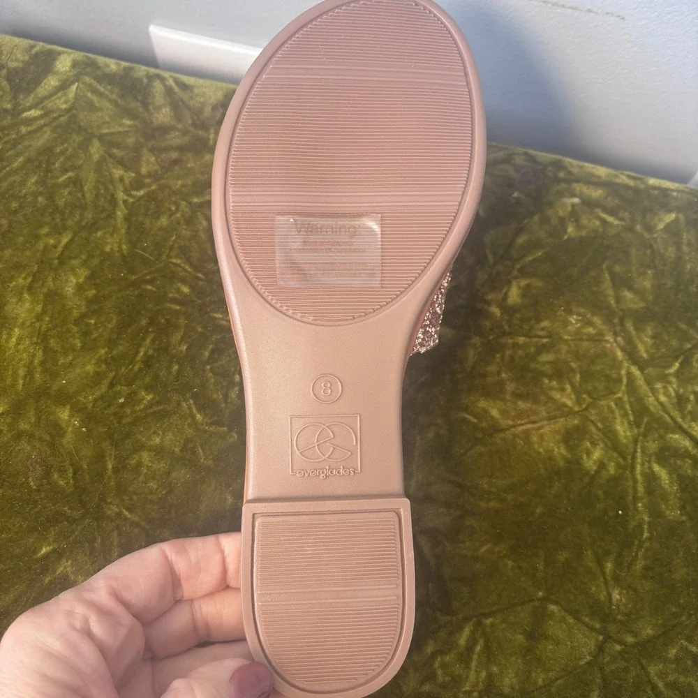 Everglades Rose Gold Glitter Slide Sandals Women Size‎ 8 Sparkly Flat Slip On